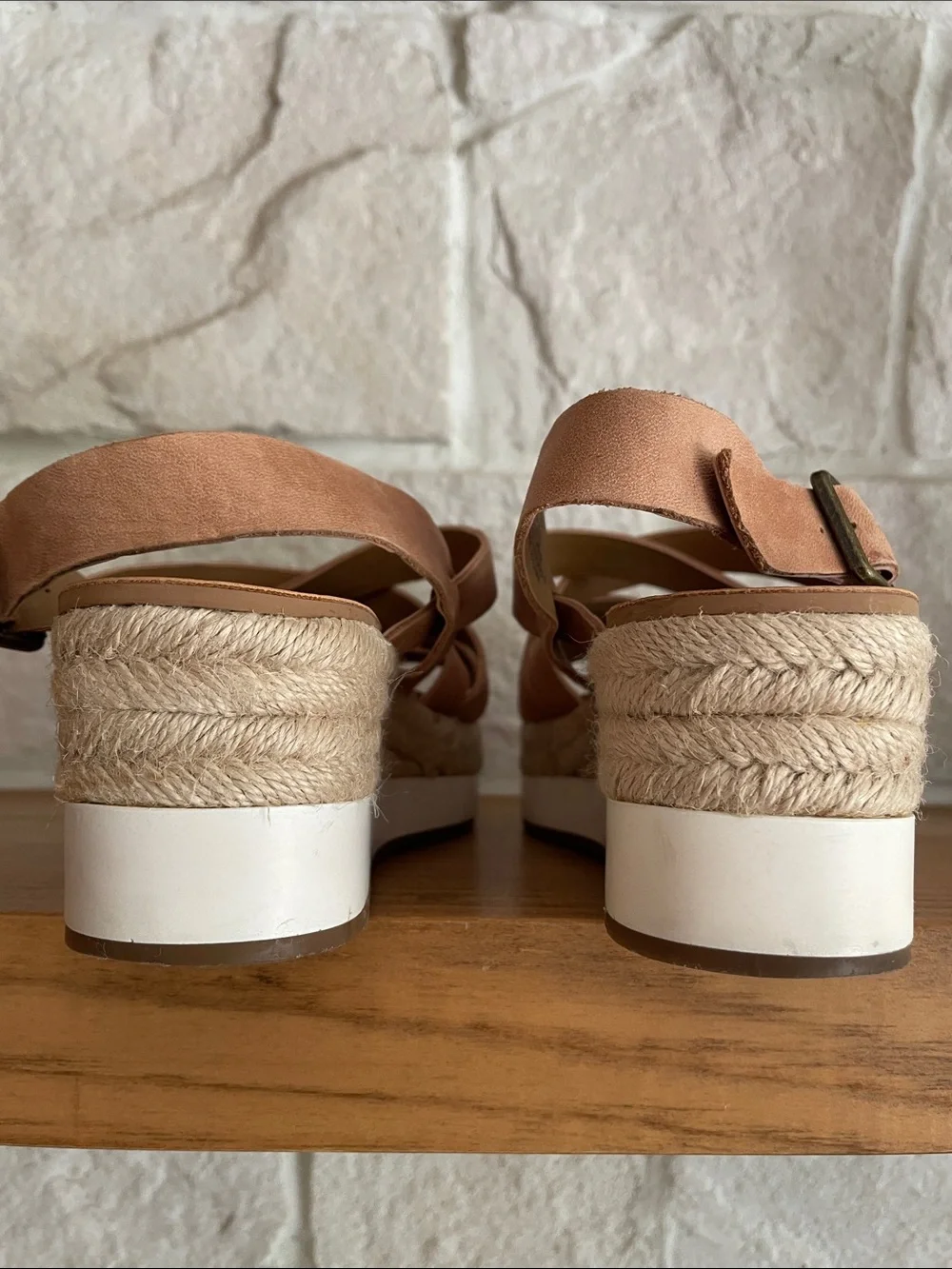 Lucky Brand Peach-Tan Crisscross Espadrille Wedge Sandals